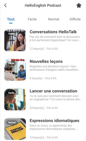 Capture d'écran de l'app HelloTalk montrant les fonctionnalités d'échanges de conversation