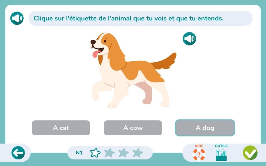 Exemple d'une exercice ludique pour apprendre l'anglais au niveau primaire