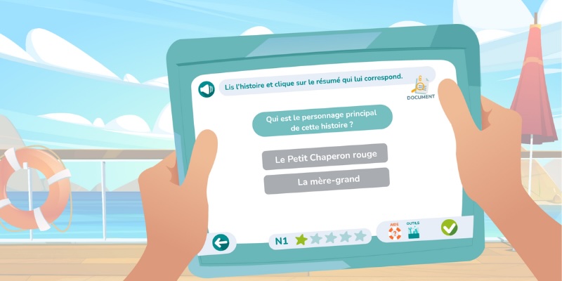 Exemple d'un exercice de français niveau primaire dans l'app Hootop