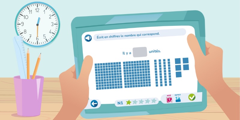 Exercice de révision du programme de maths et exemple de l'aide à la compréhension sur l'app Hootop