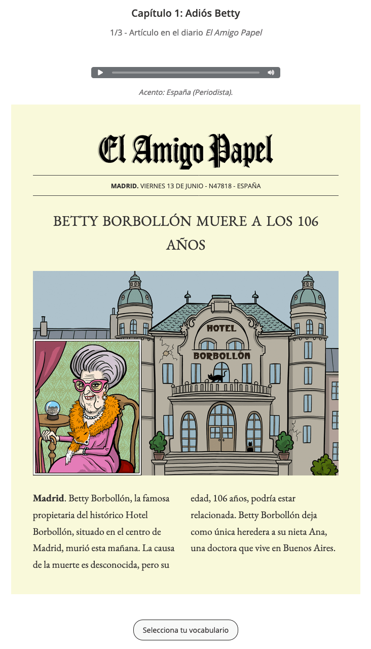 Extrait des cours en ligne Hotel Borbollon pour apprendre l'espagnol