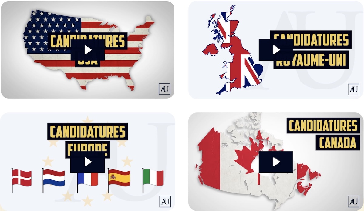 Conseils vidéo en ligne pour candidater aux universités aux USA, UK, Europe et Canada